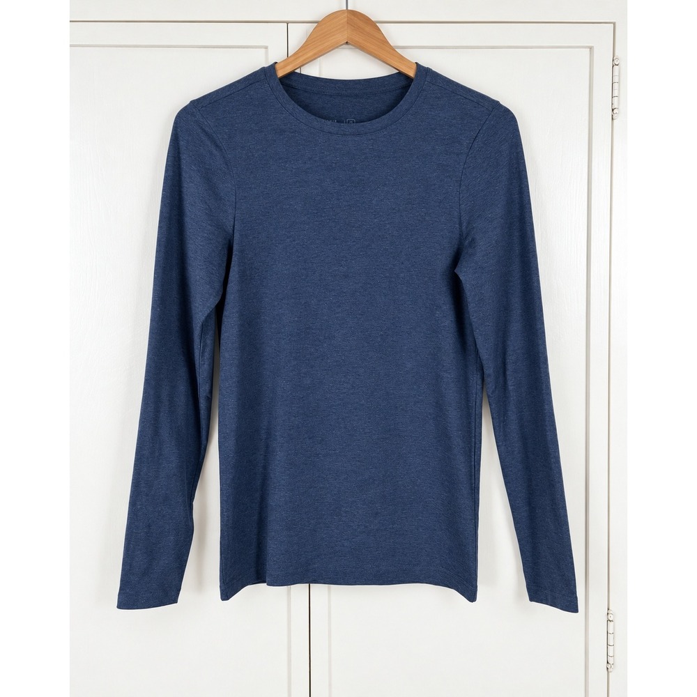 Pact Organic Cotton Long Sleeve Crewneck Tee Blue Heather Small